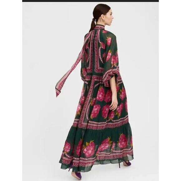LA DOUBLEJ Sz L Large Athena Dress Silk Maxi Pink Green - Picture 12 of 14